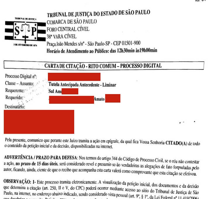 Documento oficial mostrando tentativa de operadoras de bloquear o curso de Reembolso Médico - prova de que o método funciona